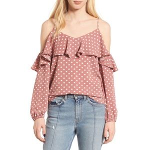 Womens Lost + Wander Polka Dot Cold Shoulder Long Sleeve Top